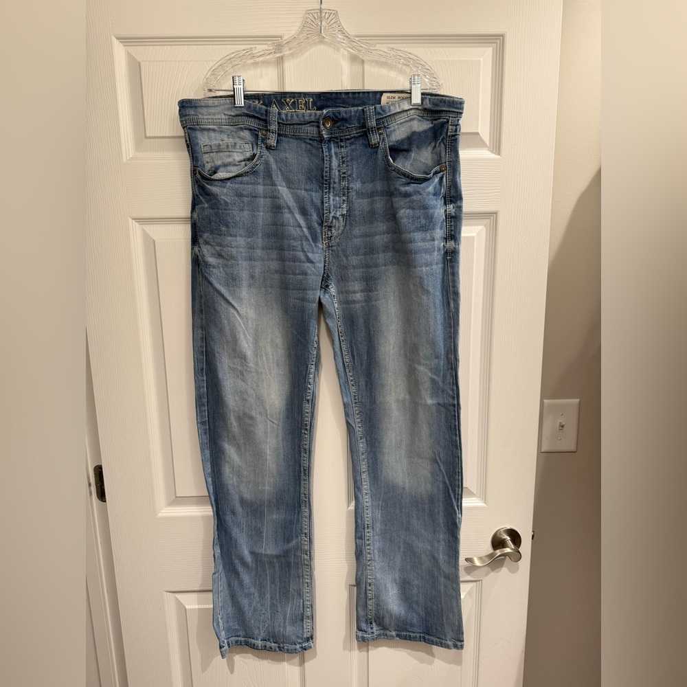 TK Axel Jeans Men's Slim Boot Mid Rise Denim Blue Wash 38W x 32L